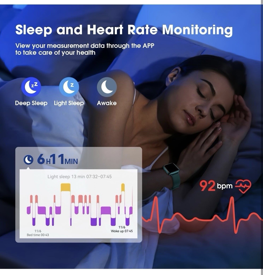 Smart Watch Multi-Sport Modes Fitness Tracker Heart Rate Sleep Monitor Breathing