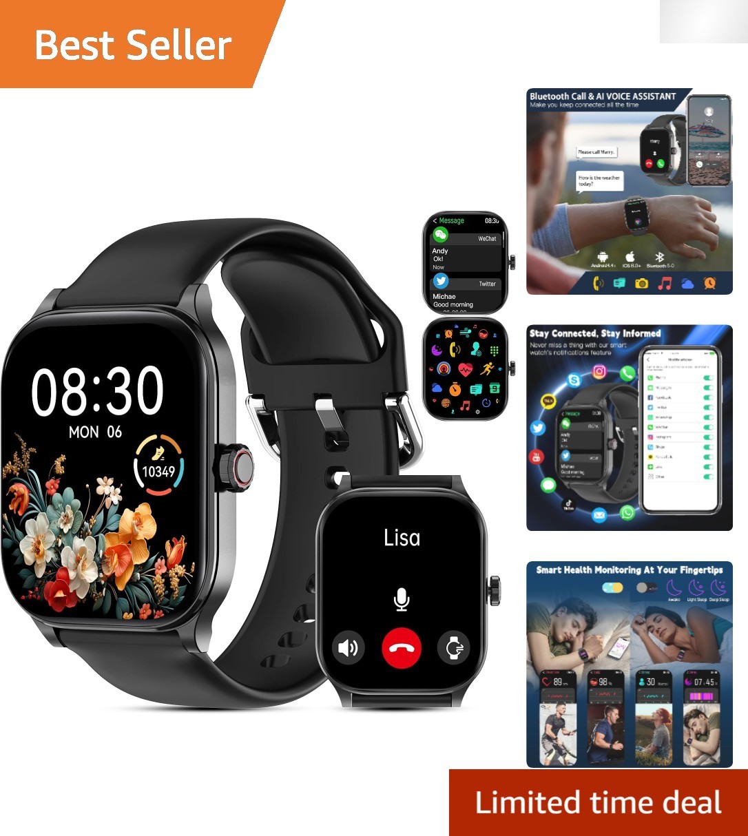 Versatile Fitness Smartwatch | Multi-Sport Tracker & Bluetooth Call, Black Style