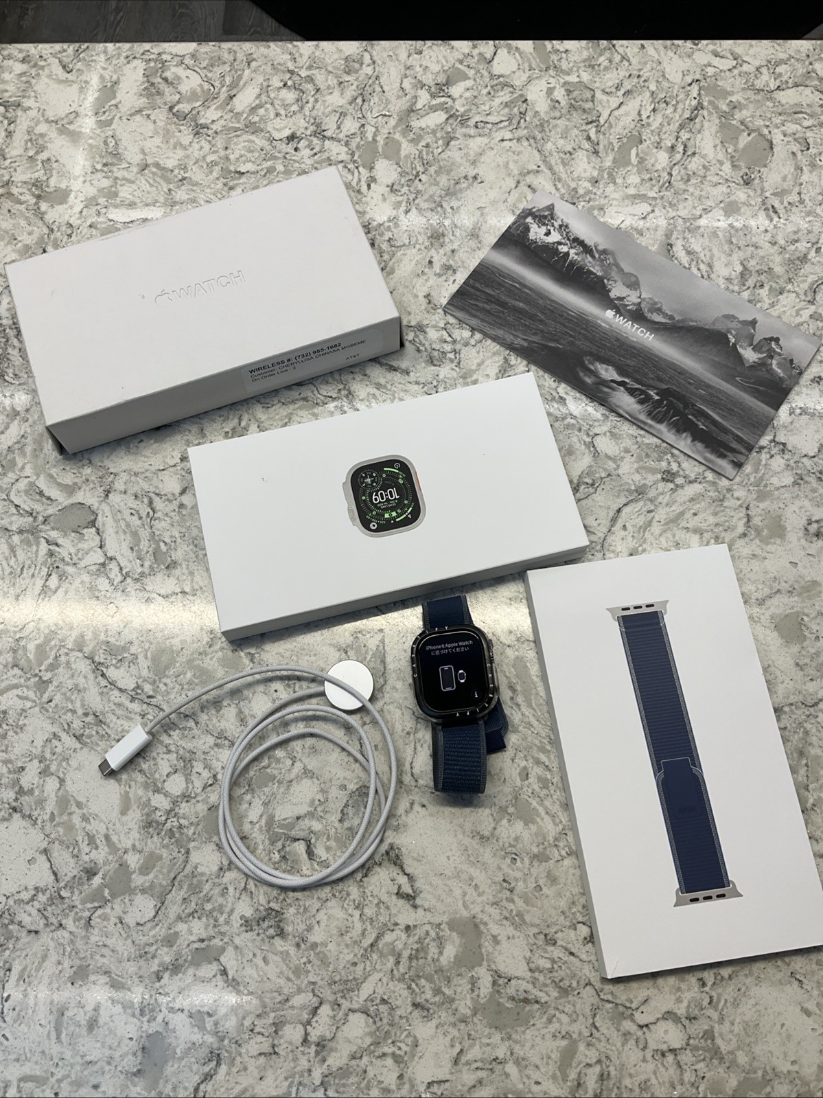 Unlocked Apple Watch Ultra 3 49MM Black Titanium Blue Trail Loop MEWU4LW/A