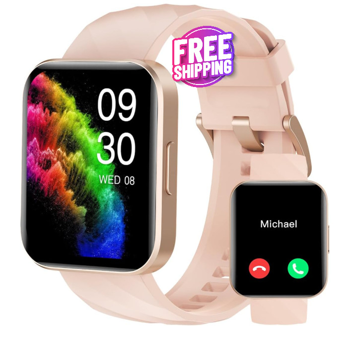 Reloj Inteligente Bluetooth De Mujer Para IOS Y Android,Rosa Pantalla HD 1,85″