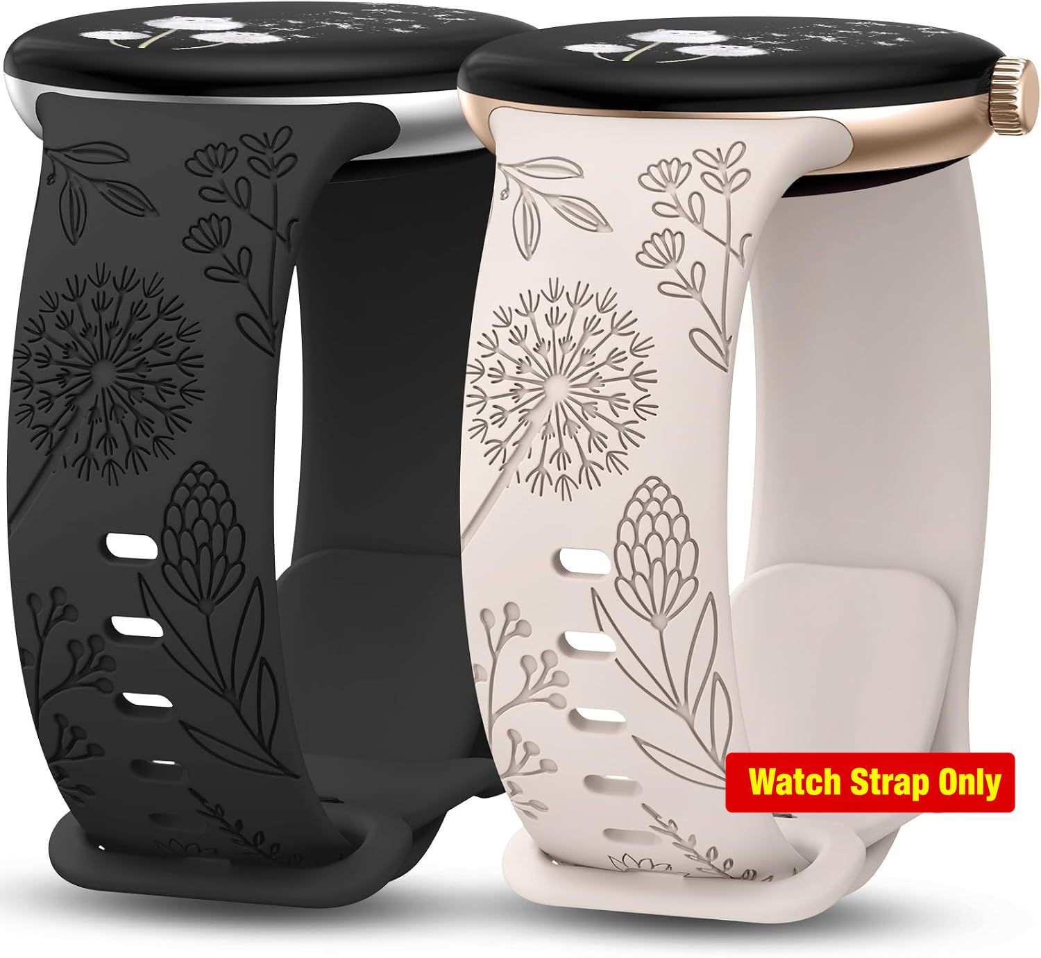 2 Pack Floral Engraved Strap Compatible with Google Pixel Watch 41mm