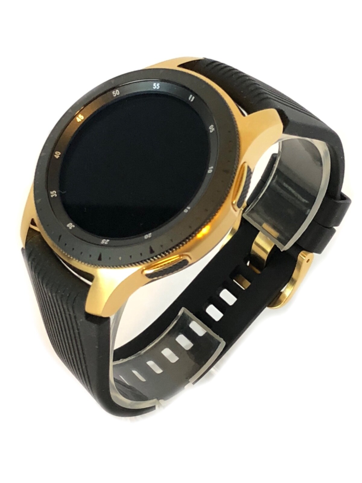 Custom 18k Gold Plated Samsung Galaxy Watch 46mm Black Bezel Black Band 2018
