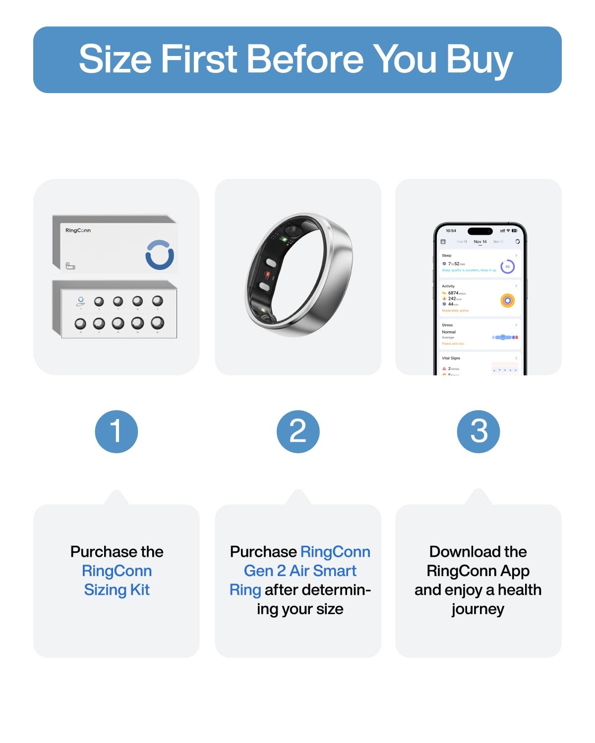 RingConn Gen 2 Air Smart Ring Size 8 Galaxy Silver Fitness Sleep Tracker iOS