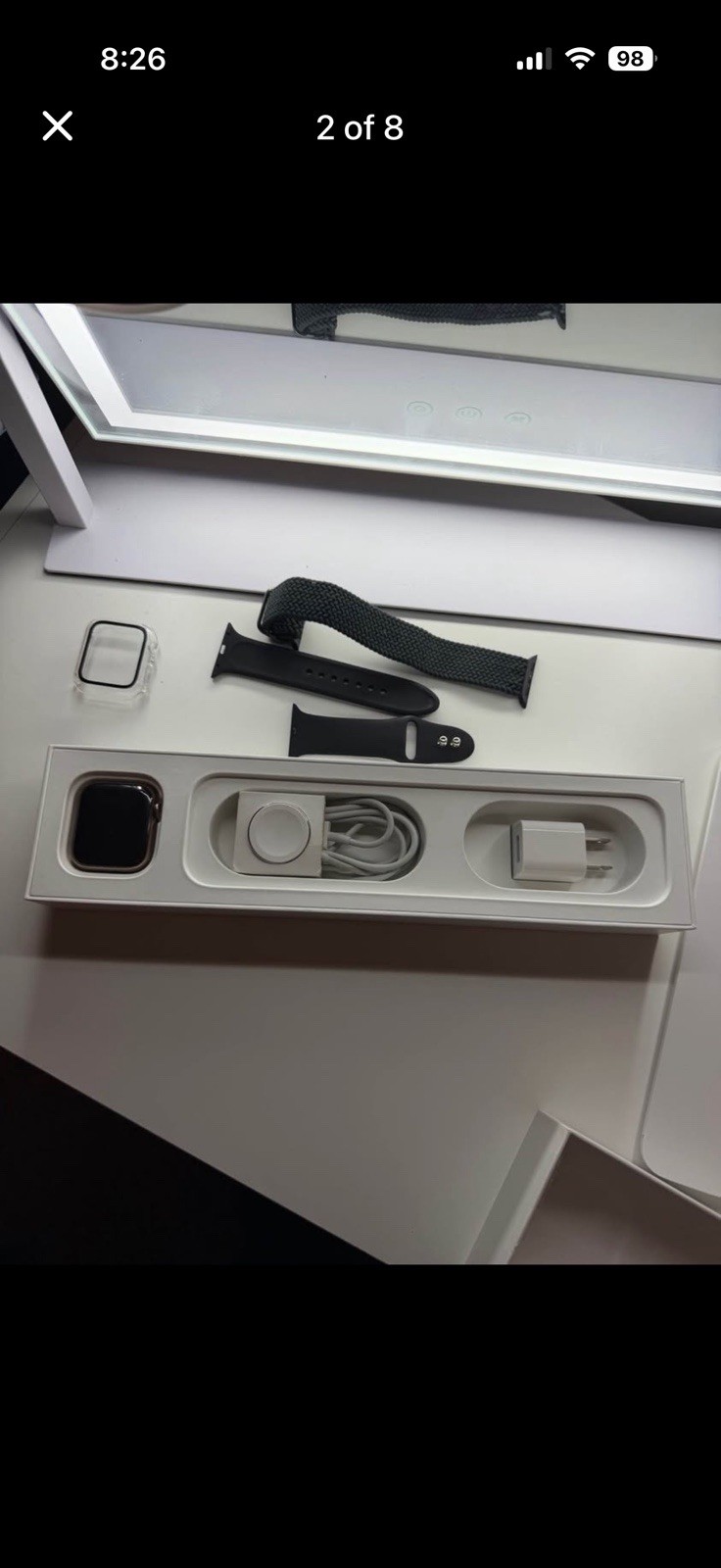 Apple Watch Gold Aluminum Case Black Silicone & Fabric Bands Touch Screen