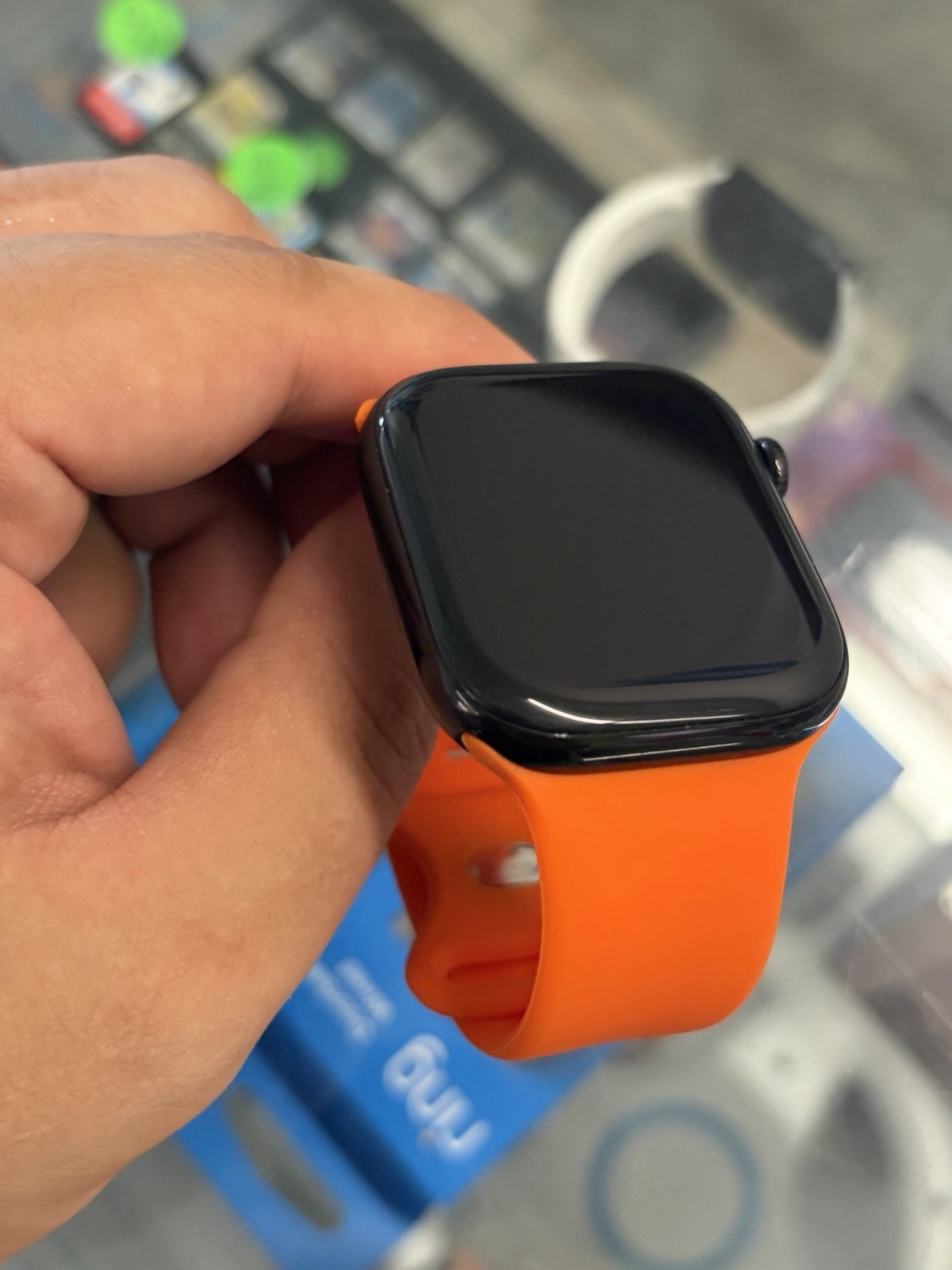 Apple Watch Series 10 46mm Black Aluminum Case Orange Silicone Band GPS LTE