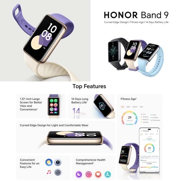 Honor Band 9, 1.57 inch AMOLED Screen, Support Heart Rate / Blood Oxygen / Sleep