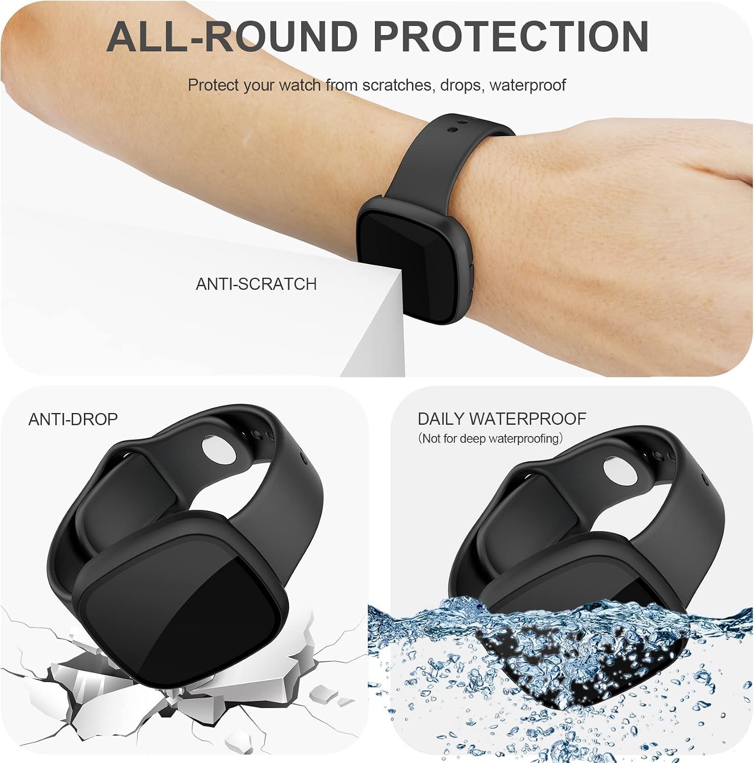 3 Pack HD Tempered Glass Screen Protector for Fitbit Sense/Versa 3 Bumper Cover