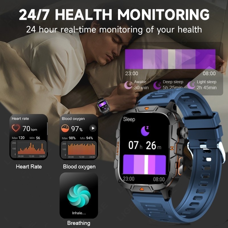 Military Smart Watch Men(Answer/Make Call) Outdoor Smartwatch with Flashlight