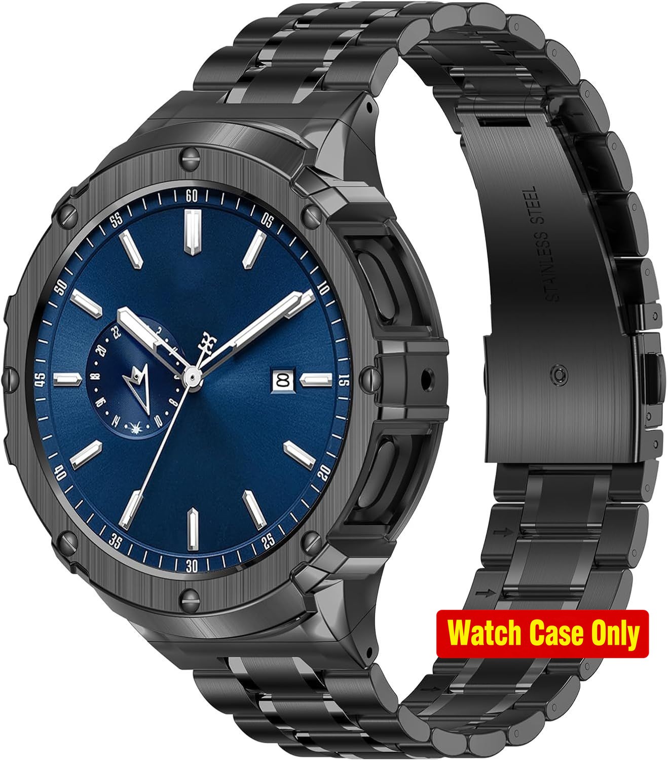 Case Only For Samsung Galaxy Watch 6 44mm Stainless Steel Band Rugged Metal Stra