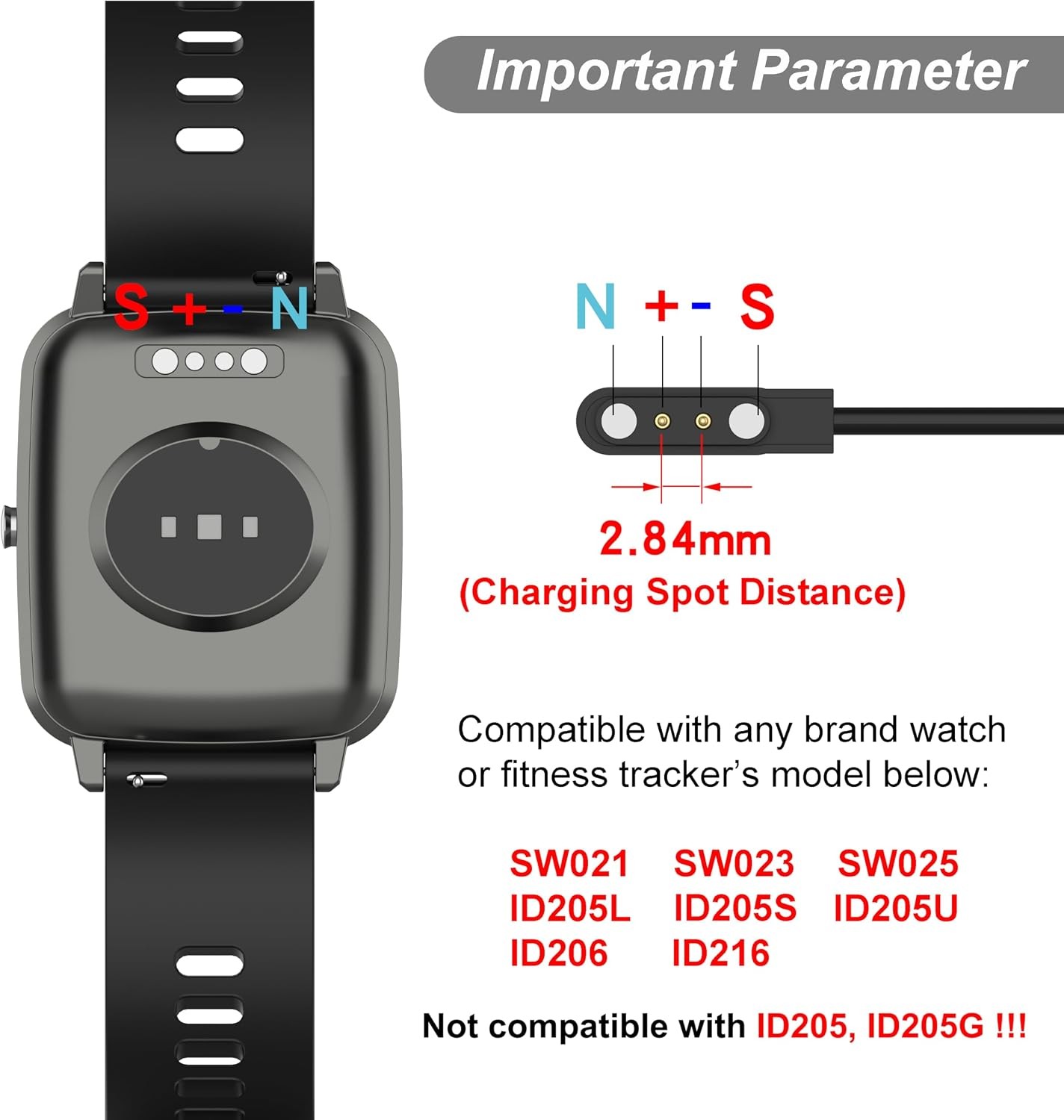 VeryFit Smart Watch Charger – Magnetic Charging Cable (2-Pack, 3.3ft/1m) for IDW