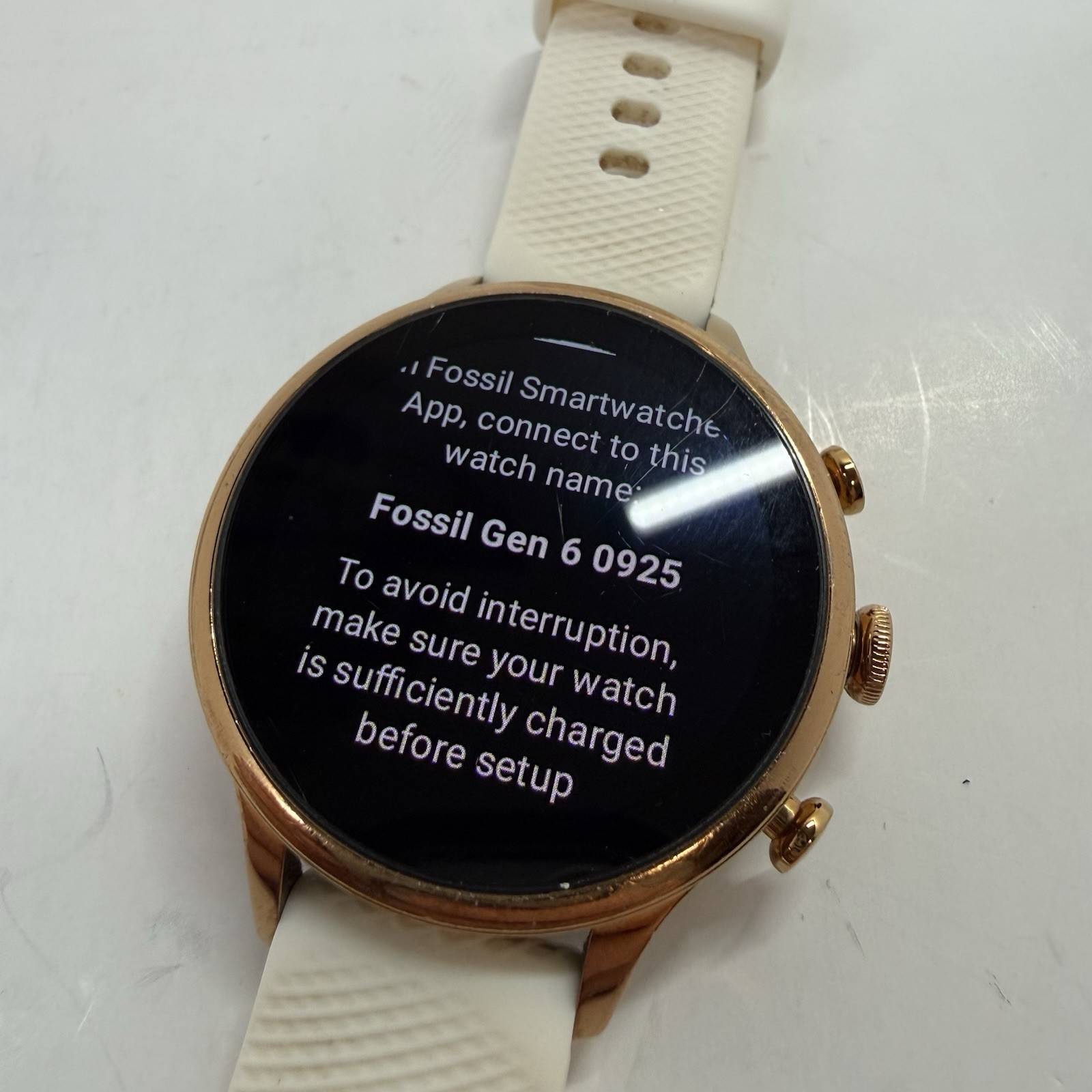 Fossil Gen 6 Smartwatch Rose Gold White Silicone Band Touchscreen Android iPhone