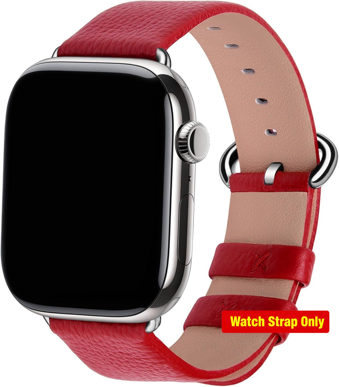 Leather Strap Compatible with Apple Watch Series 11/10 41mm 40mm Red/Silver