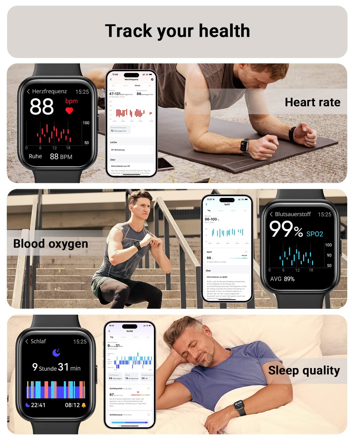 Tensky Smart Watch for Men/Women Android & iPhone, Alexa Built-in, 1.8, Black