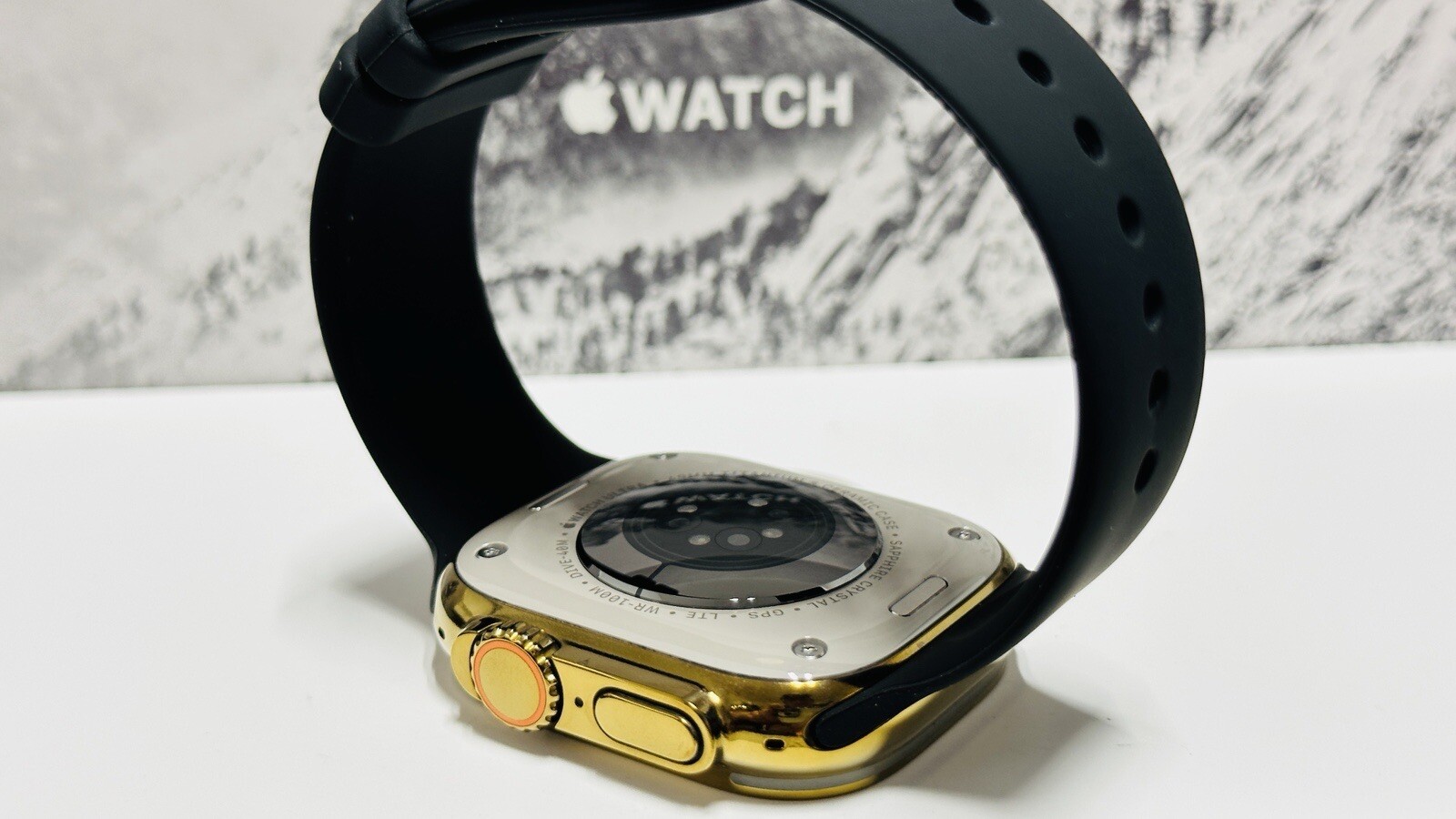 GOLD Apple Watch ULTRA 3 49mm CUSTOM Polished Black Sport Band Gold Plated Pin