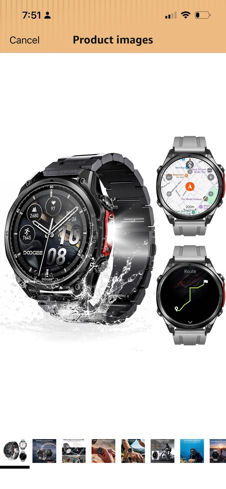 DOOGEE Anywise W1 Pro Smartwatch 47.5mm AMOLED GPS HR BT iOS/Android
