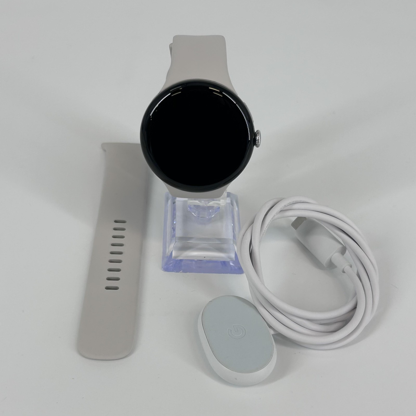 Google Pixel Watch 4 45mm Polished Silver Aluminum (LTE) w/ Sport Band – Good