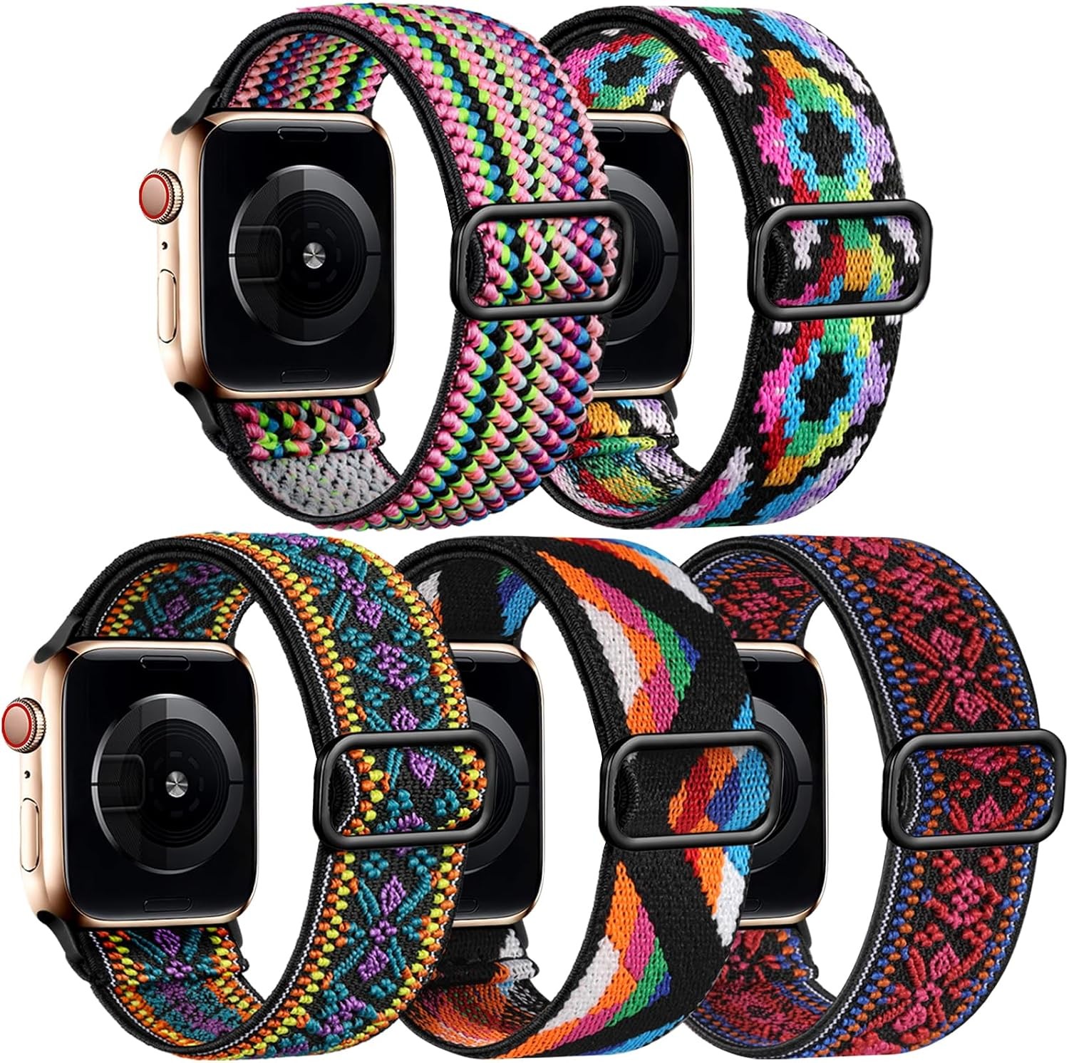 5 Pack Elastic Fabric Bands for Apple Watch 38mm 40mm 41mm 42mm 44mm Women