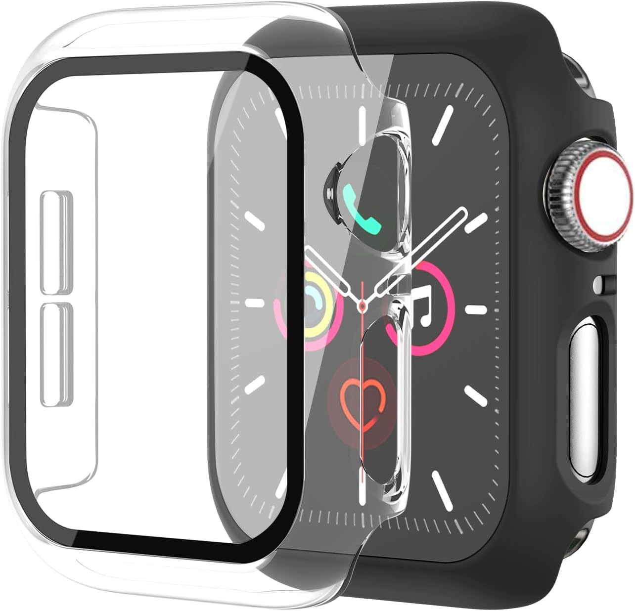 2 Pack Slim Guard Bumper Case with Tempered Glass for Apple Watch SE 3(2025) 44m