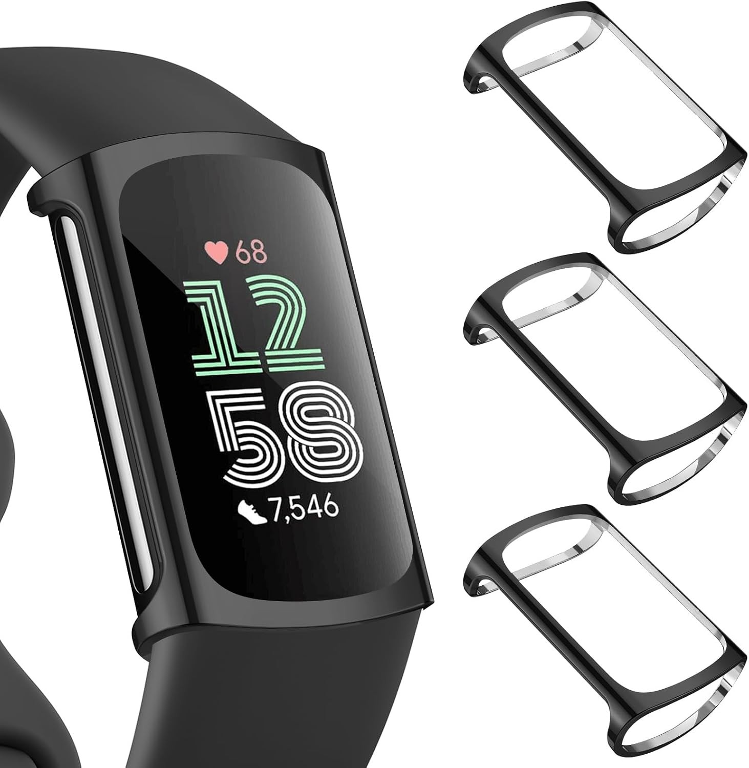 3 Pack Screen Protector for Fitbit Charge 6/5 All-Around Protective Case Bumper