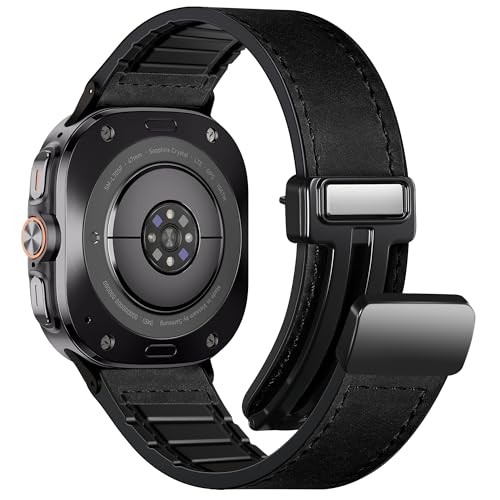 Leather Strap Band Compatible with Samsung Galaxy Watch Ultra 47mm Black