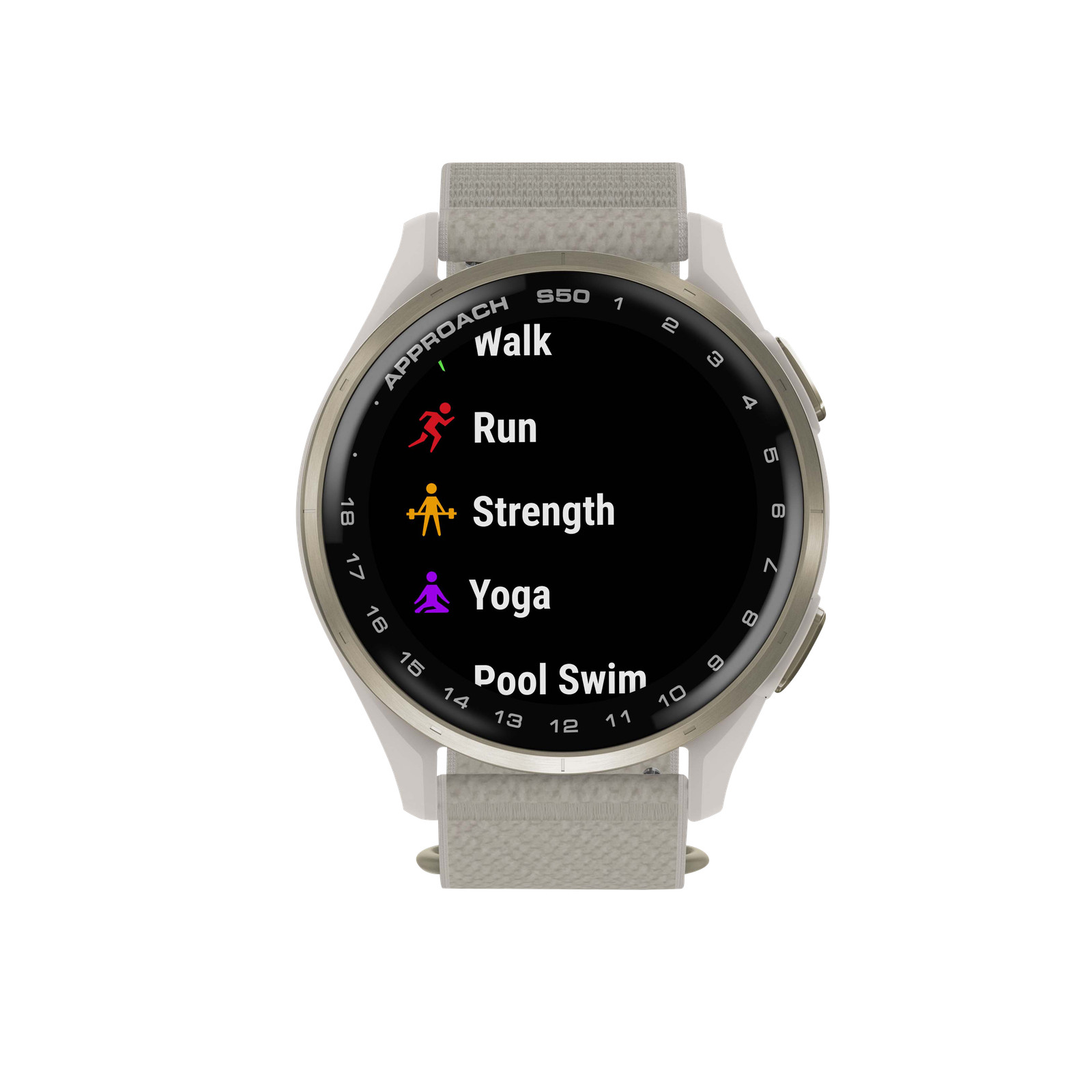 Garmin Approach S50, Gold Bezel/Ivory ComfortFit Nylon Band, (010-03010-01)