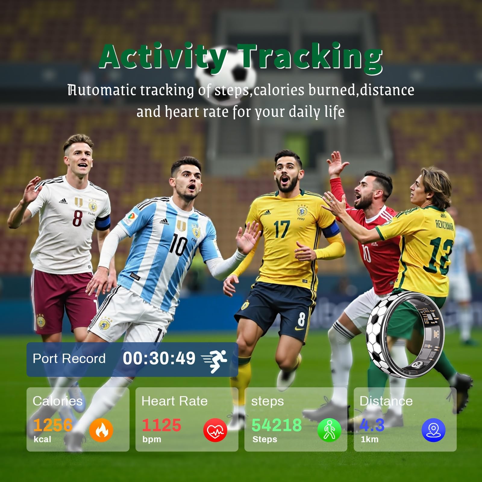 Soccer Pattern Smart Ring for Men Women, Fitness Tracker Ring– HR, SpO2, Slee…