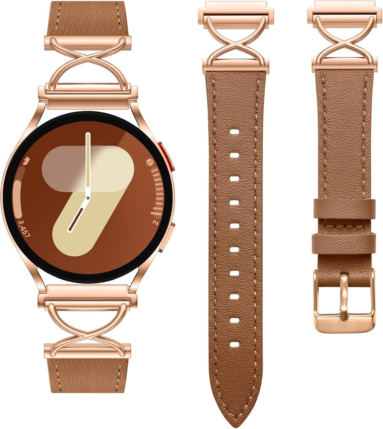 Brown Leather Band with X-Shape Design for Samsung Galaxy Watch 7 40mm 44mm