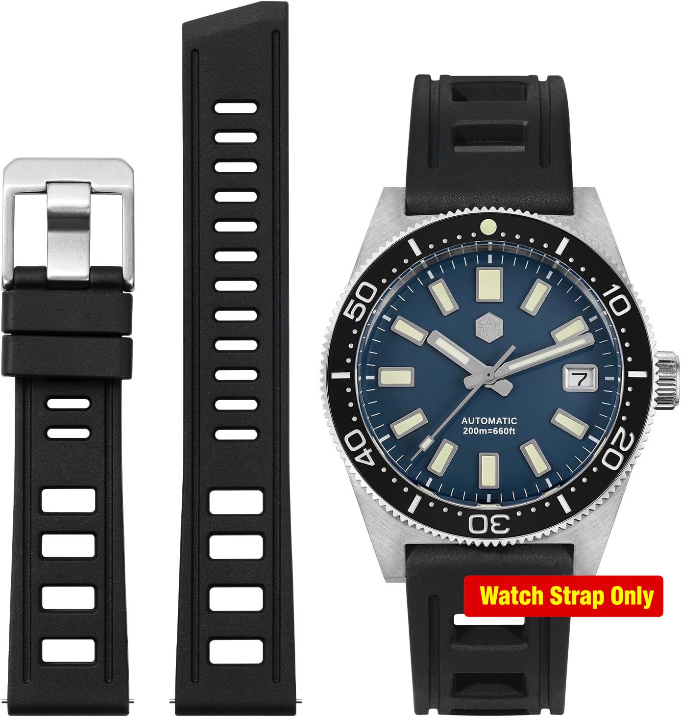 Strap Only For 20mm 22mm Waterproof Soft Watch Bands with Solid Stainless Buckle