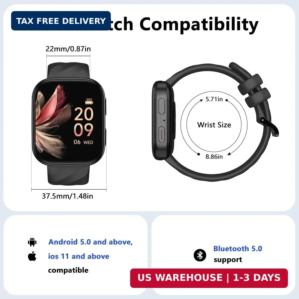 FITVII Health & Fitness Tracker (Answer/Make Calls), Smart Watch with 24/7 Heart