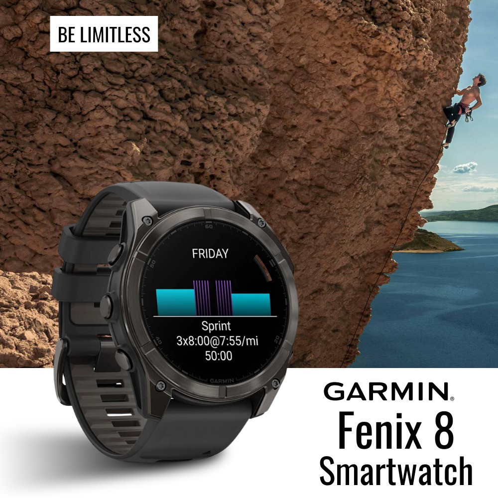 Garmin Fenix 8 AMOLED Sapphire 47mm GPS Black and Pebble Gray Smartwatch Bundle