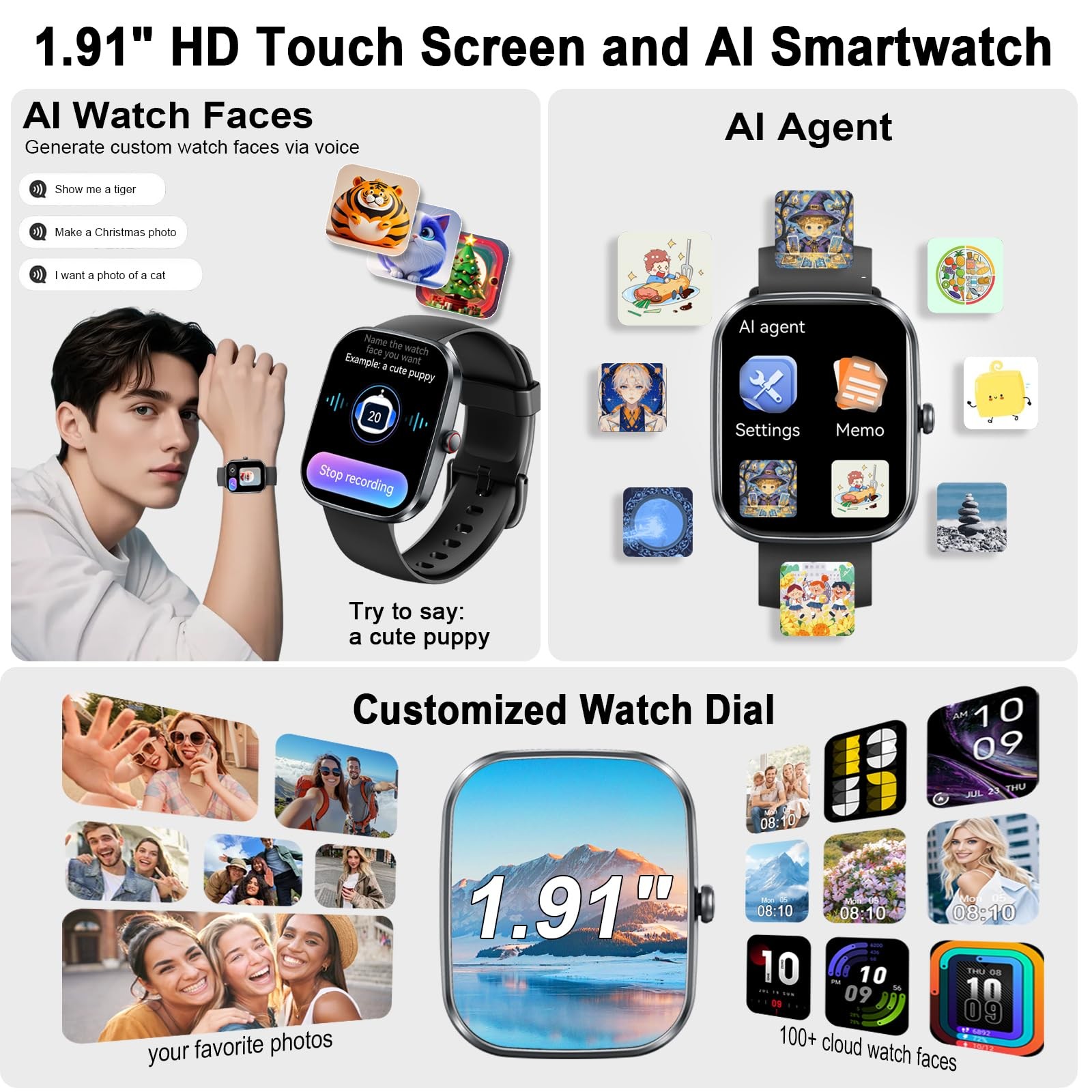 uaue AI Smart Watch with ChatGPT, 1.91″ Bluetooth One size, A-Deep Black