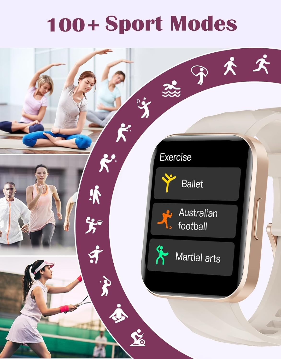 Stylish Fitness Tracker Smartwatch with Heart Rate Monitor & 1.85″ Touchscreen