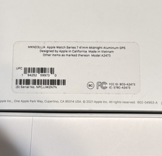 Apple Watch Series 7 GPS 41mm Midnight Aluminum Case w/ Band Smartwatch GPS