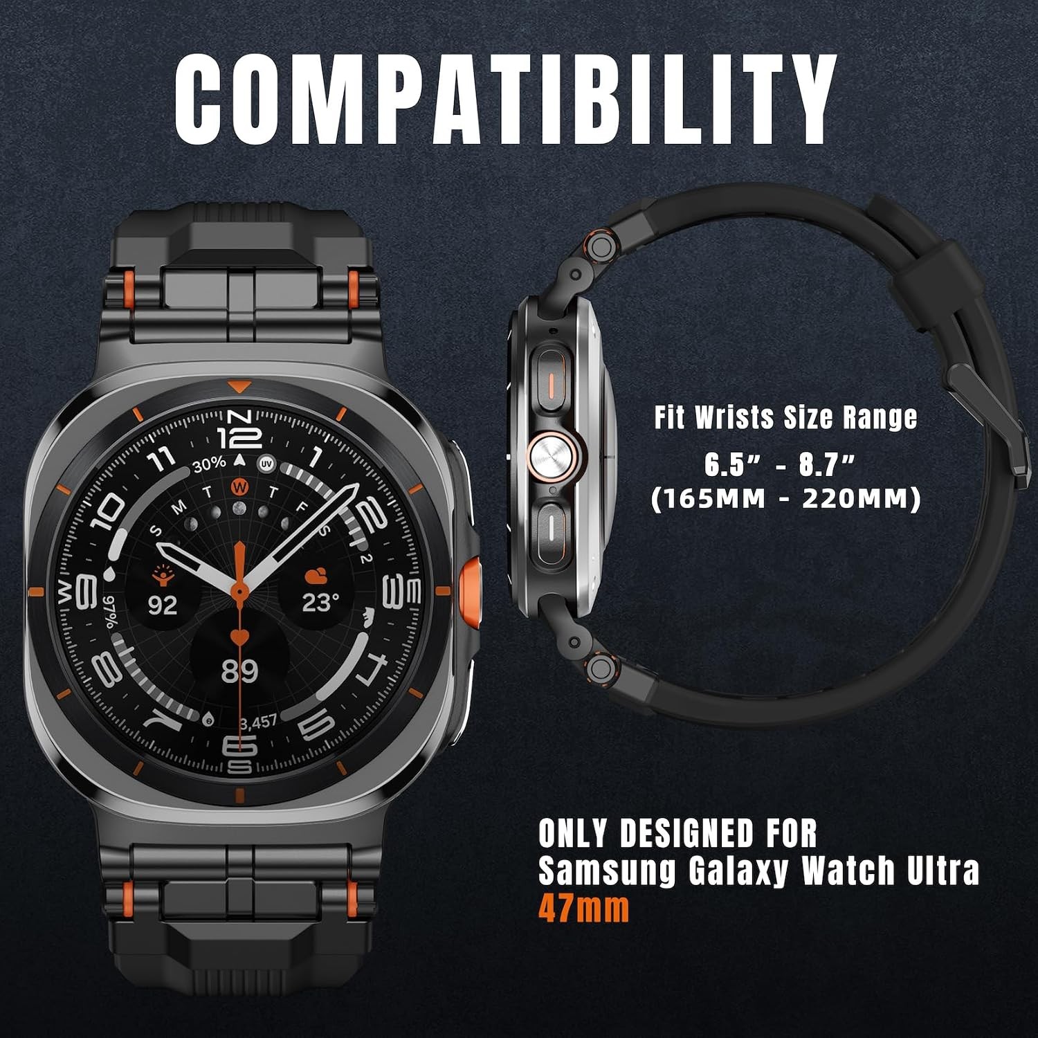 Liquid Silicone Strap Compatible with Samsung Galaxy Watch Ultra 47mm – Black
