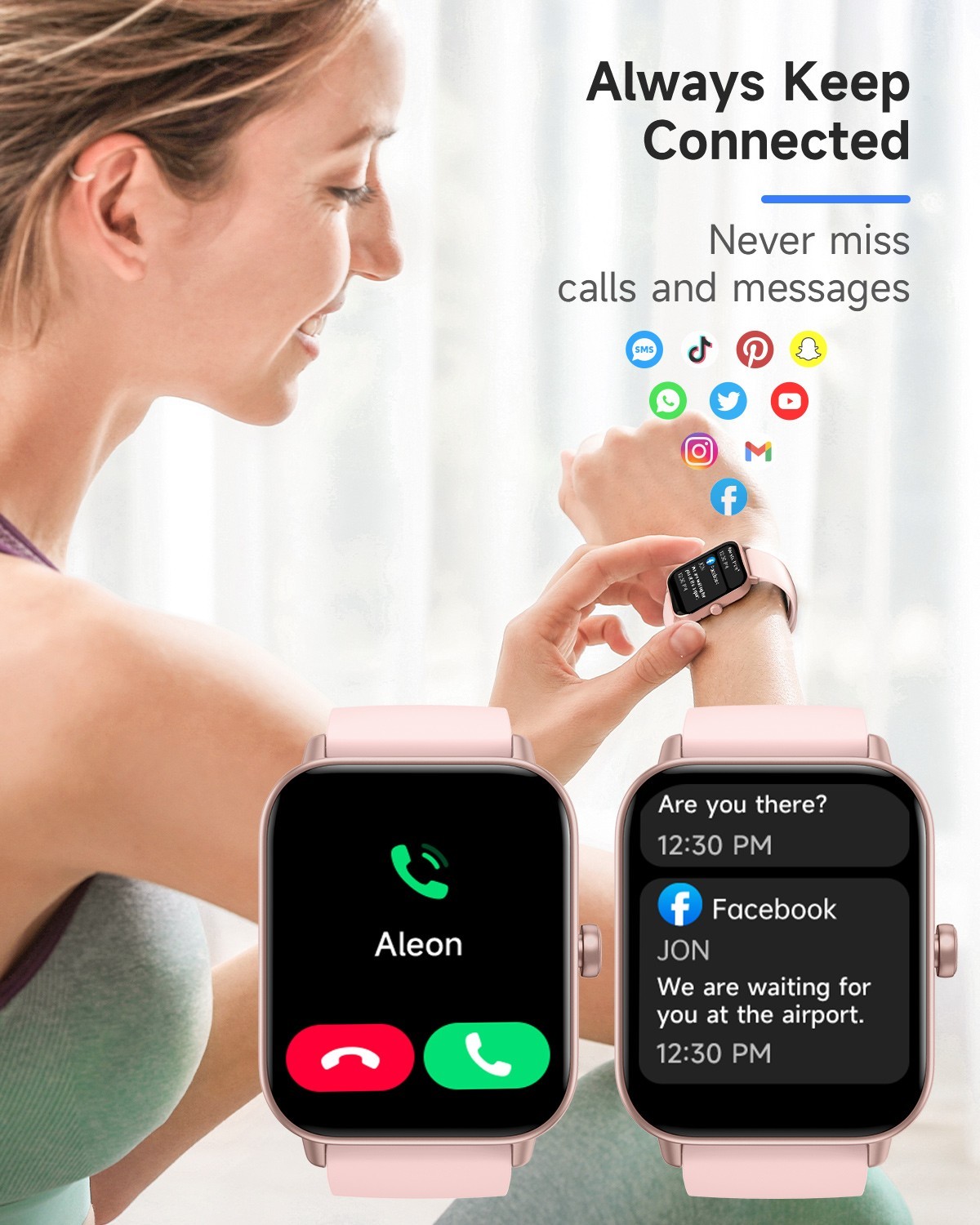 Smart Watch for Women Men for Android iOS, Alexa Built-in, 1.8″ IP68 Waterproof