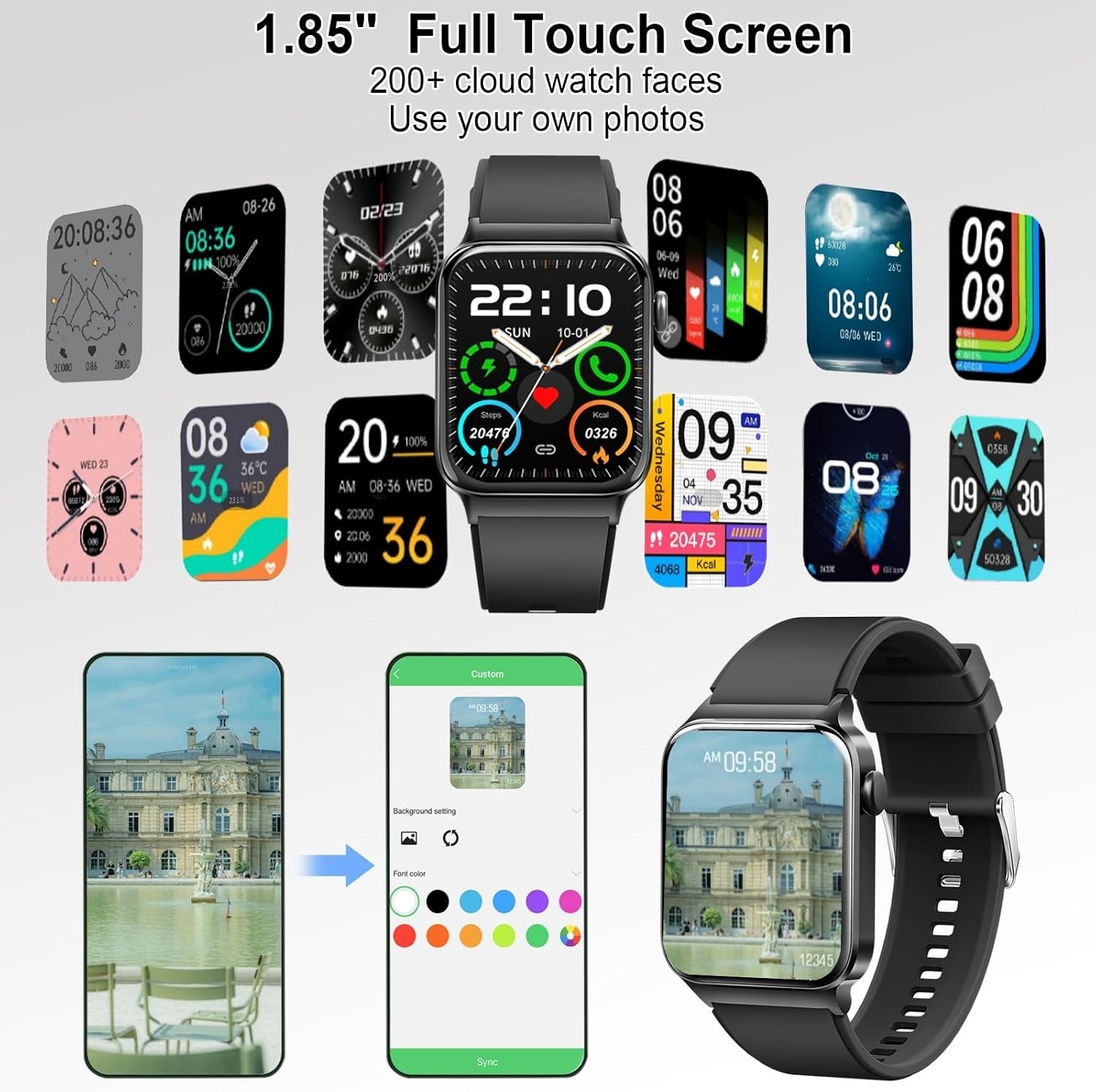 Smart Watch for Men Women, Fitness Tracker Heart Rate Monitor, 1.85″ Touch HD…