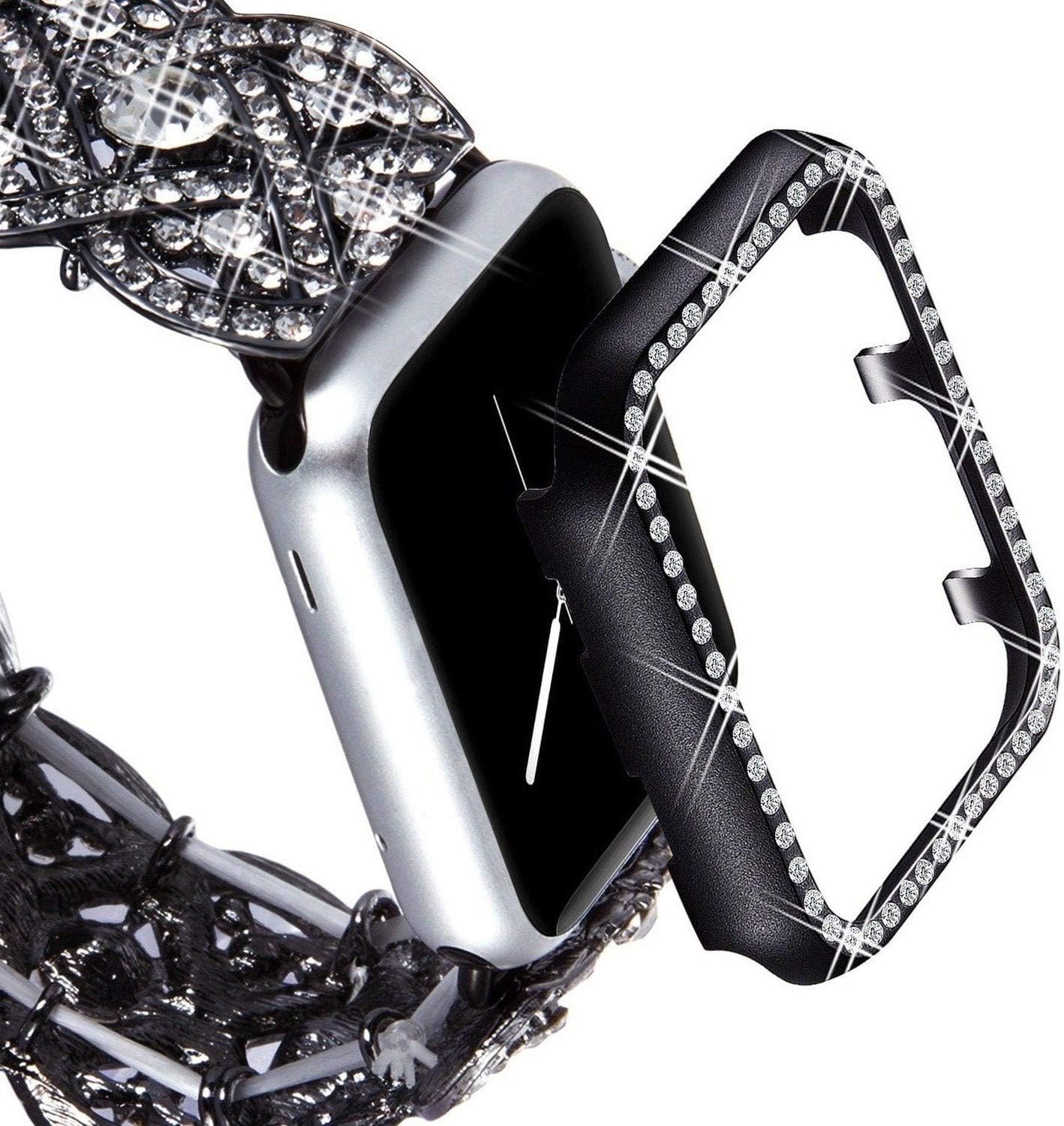 Bling Protective Face Bumper Case for Apple Watch 38mm 40mm 44mm, Diamond Frame