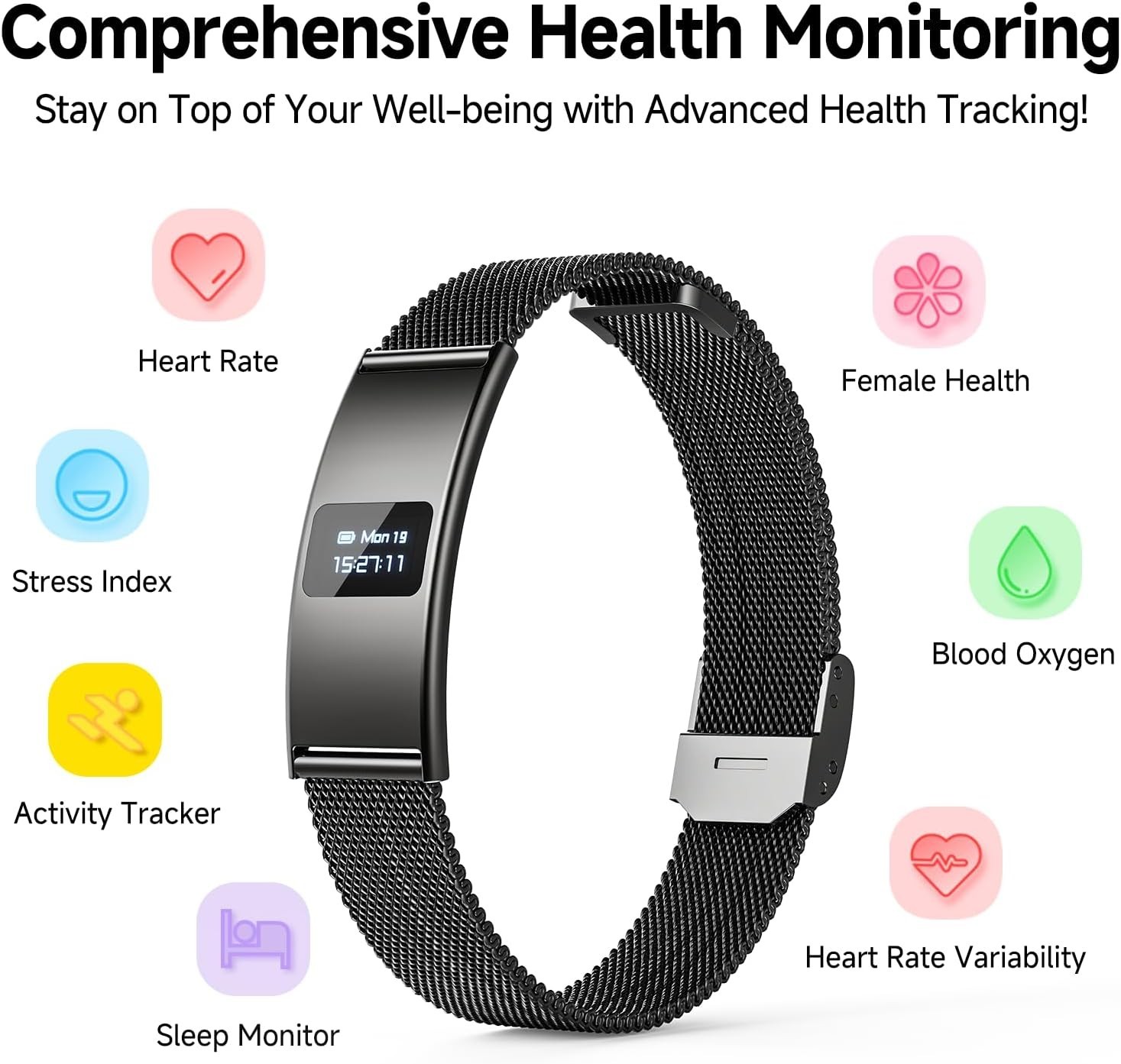 Smart Bracelet, Subscription-Free 24/7 Health Tracking, Heart Rate, SpO2, HRV…