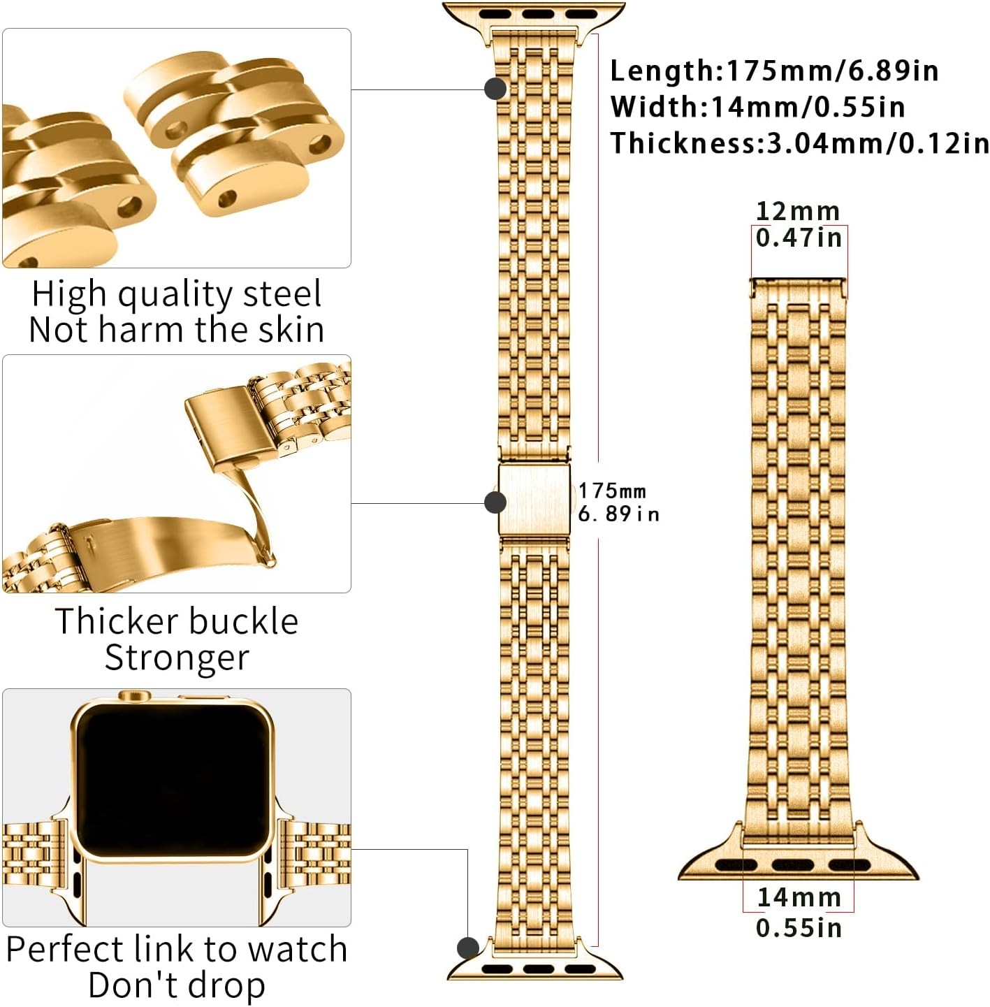 Luxury Gold Metal Watch Band for Apple Watch 38mm 40mm 42mm 44mm Series
