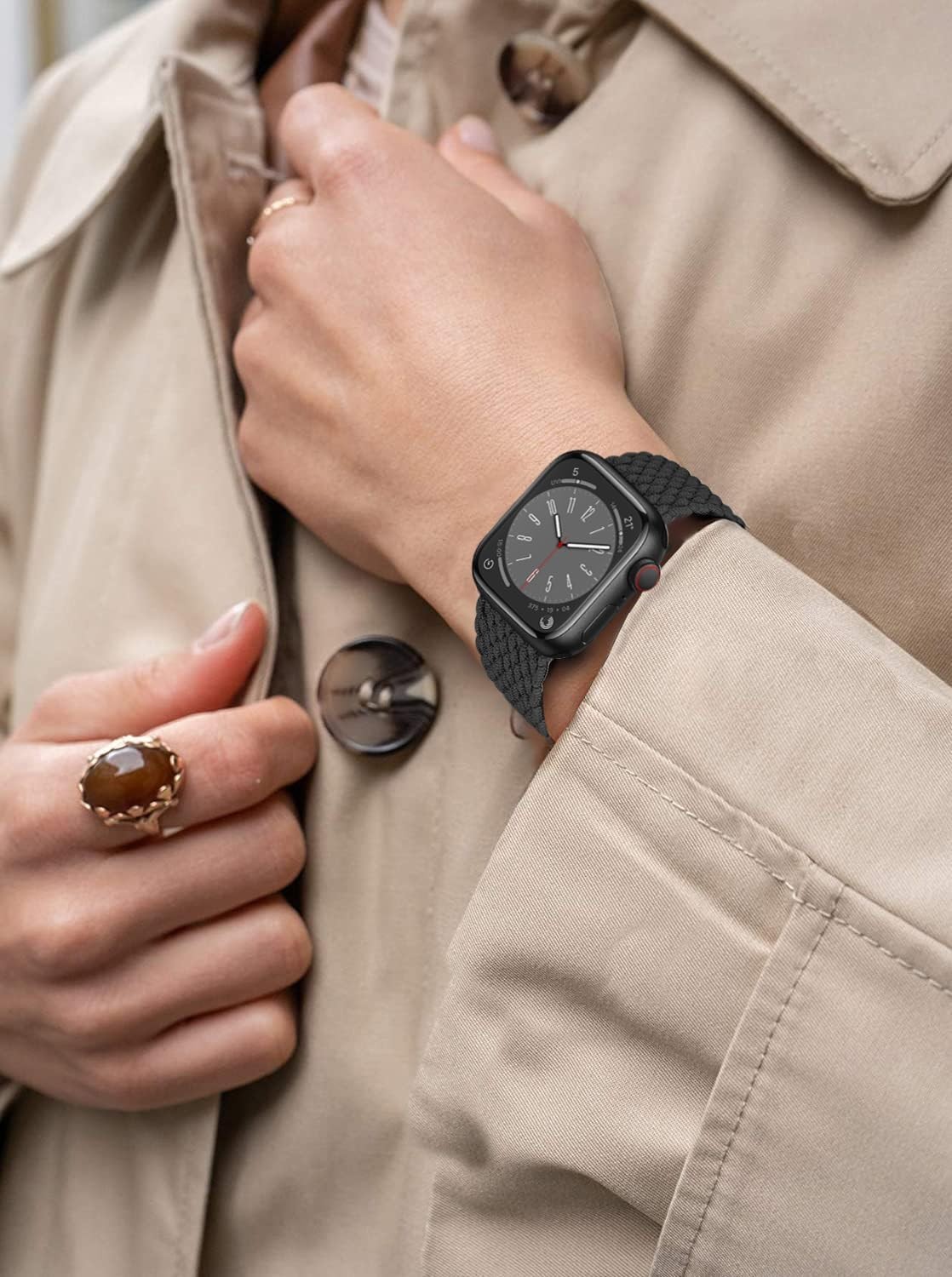 Braided Solo Loop Strap Compatible with Apple Watch Series 7 44mm Stretchy Nylon