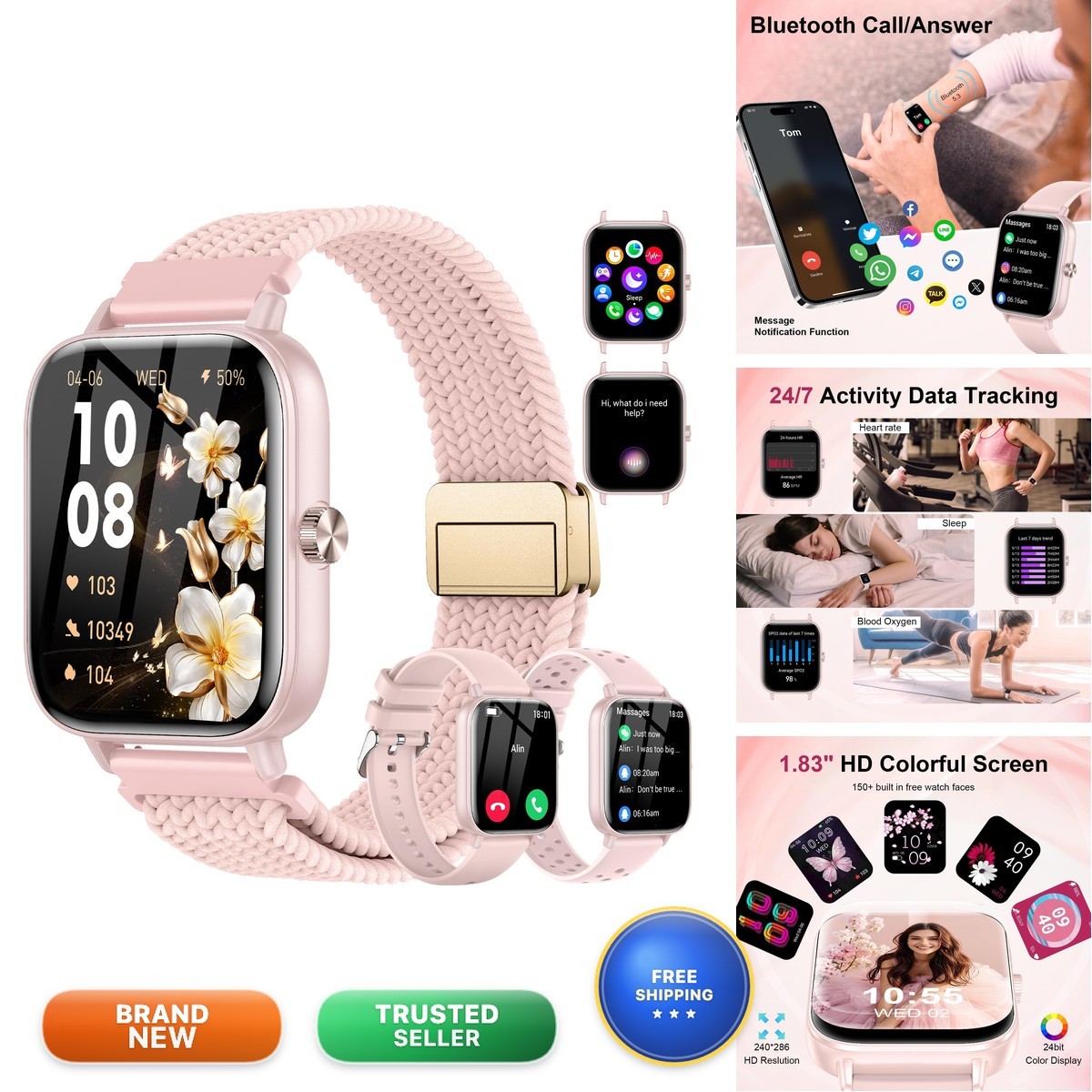 RAYPONG Smart Watch Women 1.83” HD Touchscreen Bluetooth Call Fitness Tracker