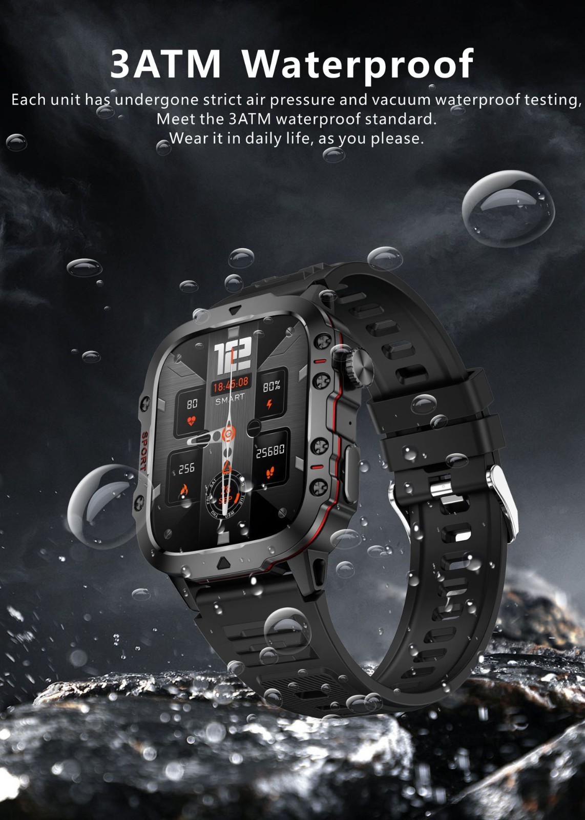 Smart Watch 1.96″ HD Waterproof Fitness Tracker Heart Rate Monitor Long Battery