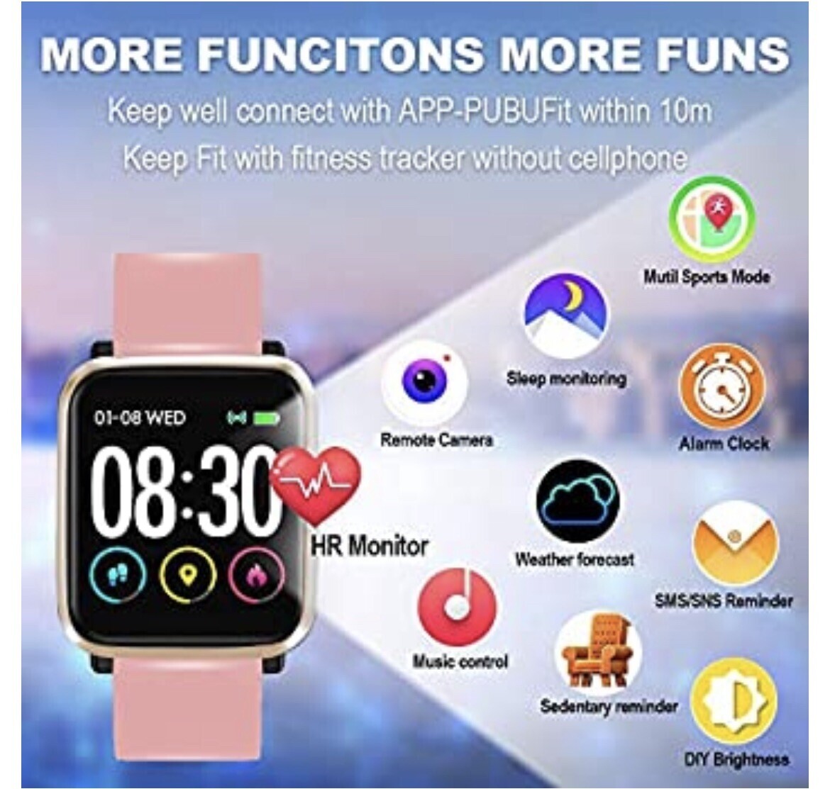 HuaWise Smart Watch Compatible with iPhone and Android Phones BLACK