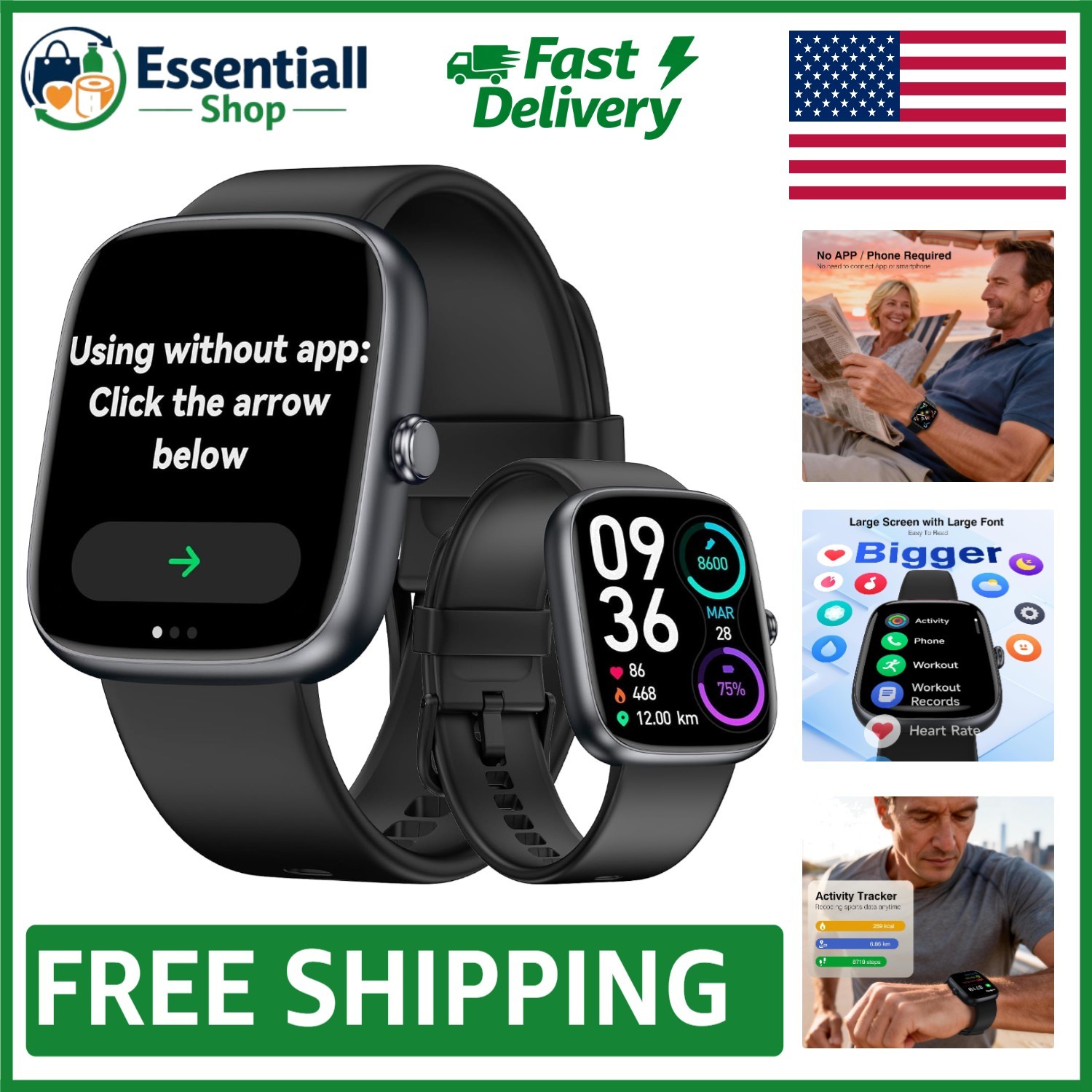Waterproof Bluetooth Smart Watch: 1.83″ Display with Health & Fitness Tracking