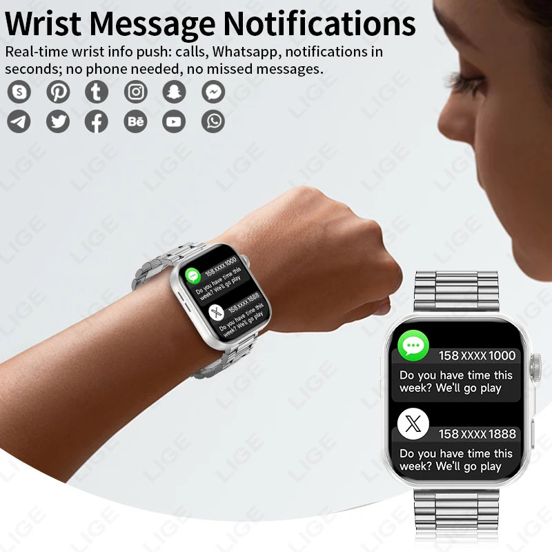 LIGE New 1.83 AMOLED Screen Sports Smart Watch For Men Built In 24 Hours Daily