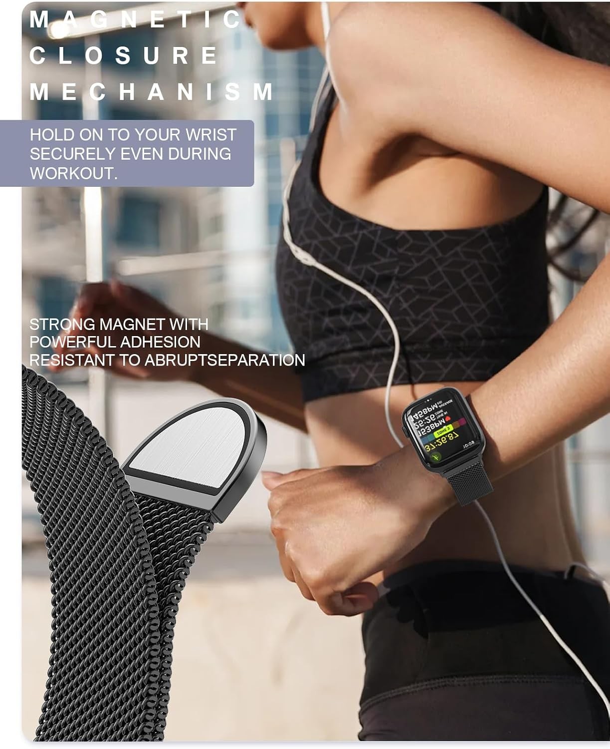 Black Milanese Loop for Apple Watch 40/41mm, Stainless Steel Mesh Strap with Mag
