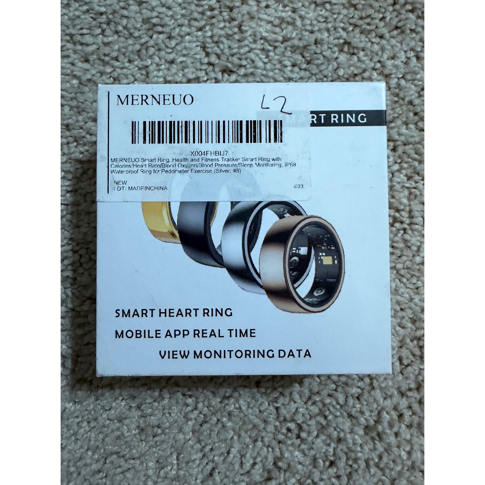 MERNEUO Smart Ring Health Fitness Tracker Heart Rate Sleep Silver Size 8 NEW