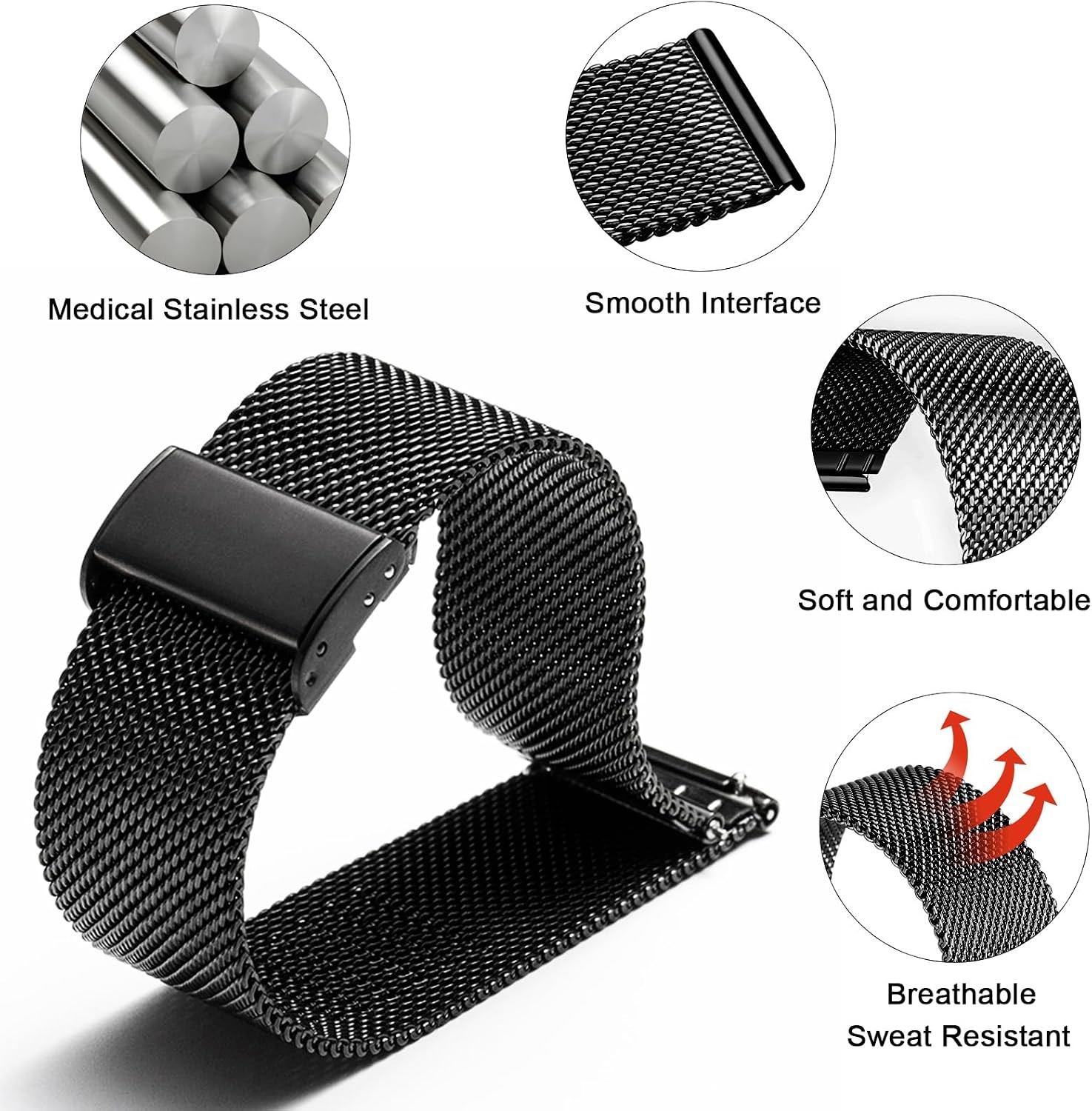 Metal Mesh Watch Band for Smart Watches 10mm 12mm 14mm 16mm 18mm 20mm 22mm Quick