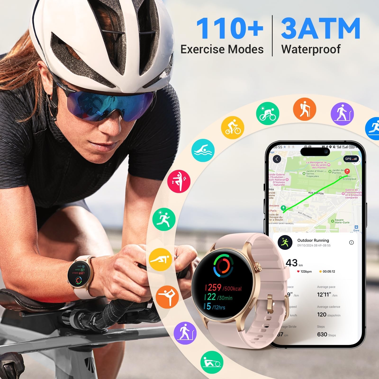 Smartwatch for Women, 1.3″ AMOLED Touchscreen, Fitness Tracker, Heart Rate Monit
