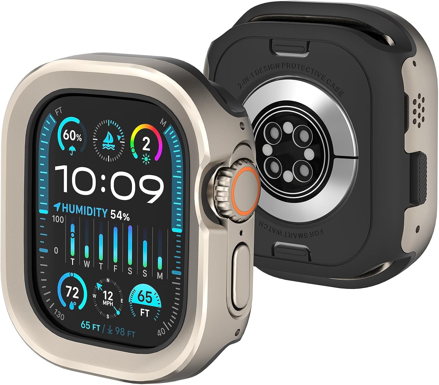 2 in 1 Metal Rugged Case for Apple Watch Ultra 49mm, Shockproof Bumper, TPU Back